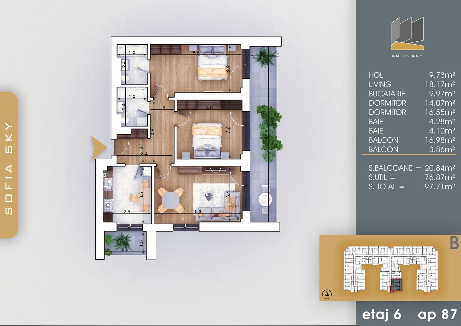AP. 3CAM. SPATIOS(77MP)BLOC IN CURS DE FINALIZARE/ METROU N TECLU! - Poză 1