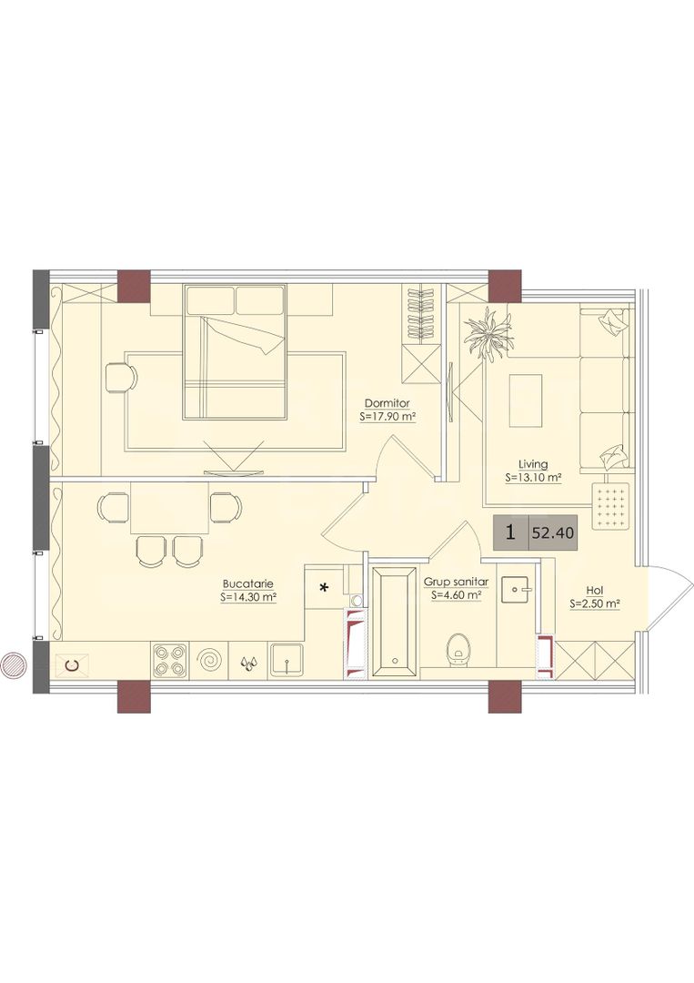 Vânzare, apratament, 1 cameră + living, strada Bucovina, Ciocana - Poză 9
