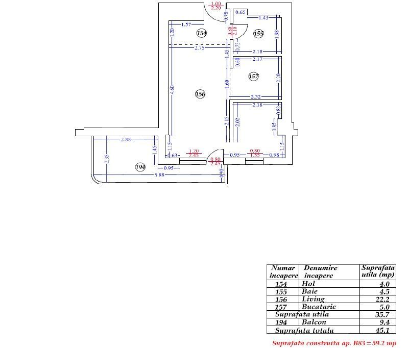Apartament cu 2 camere  - Pipera - Schiță 7
