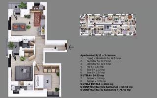 Apartament 3 camere Otopeni central | bloc cu lift, parcare - Schiță 8
