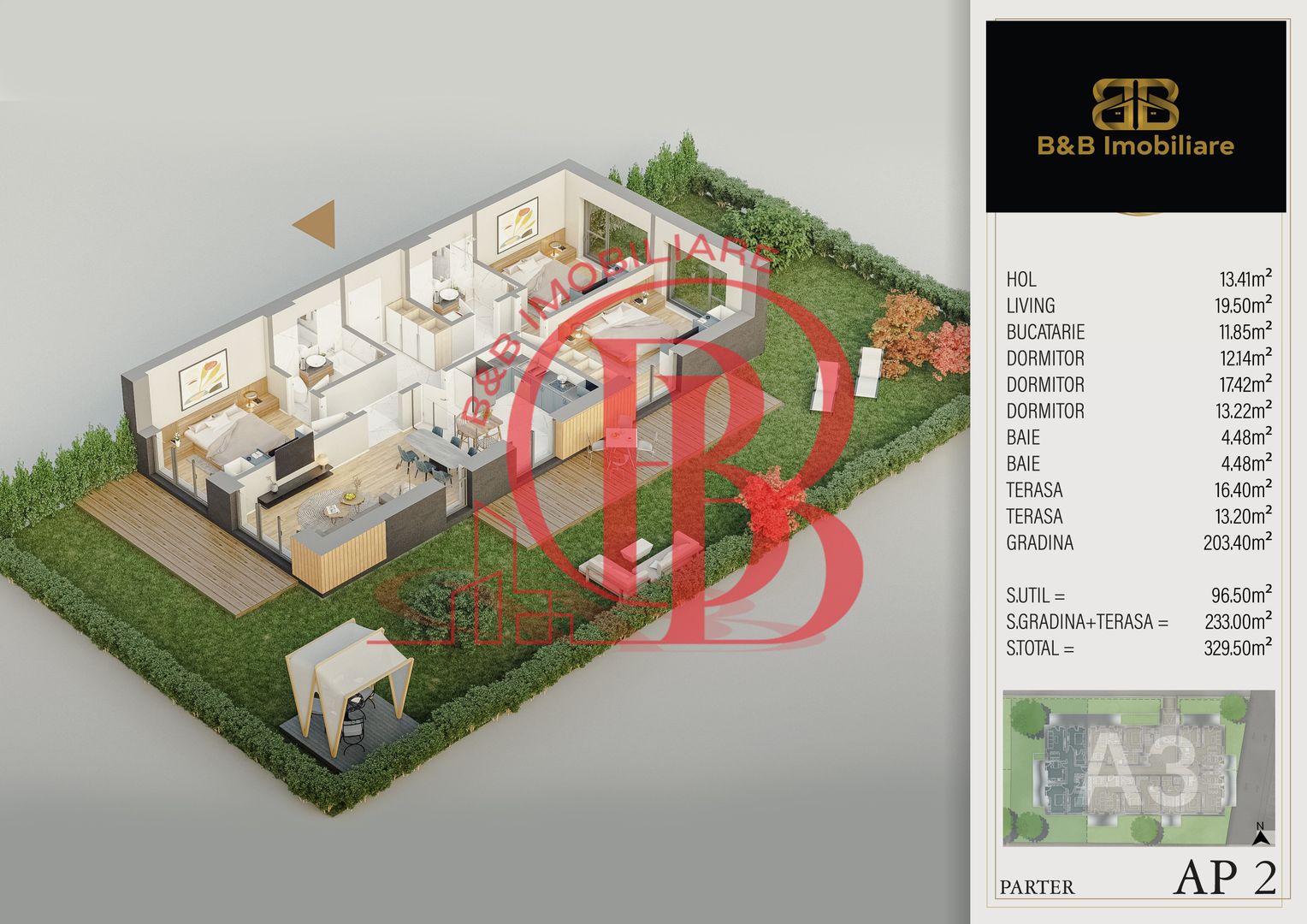 4 camere cu gradina PREMIUM-Pallady -direct dezvoltator - Schiță 1