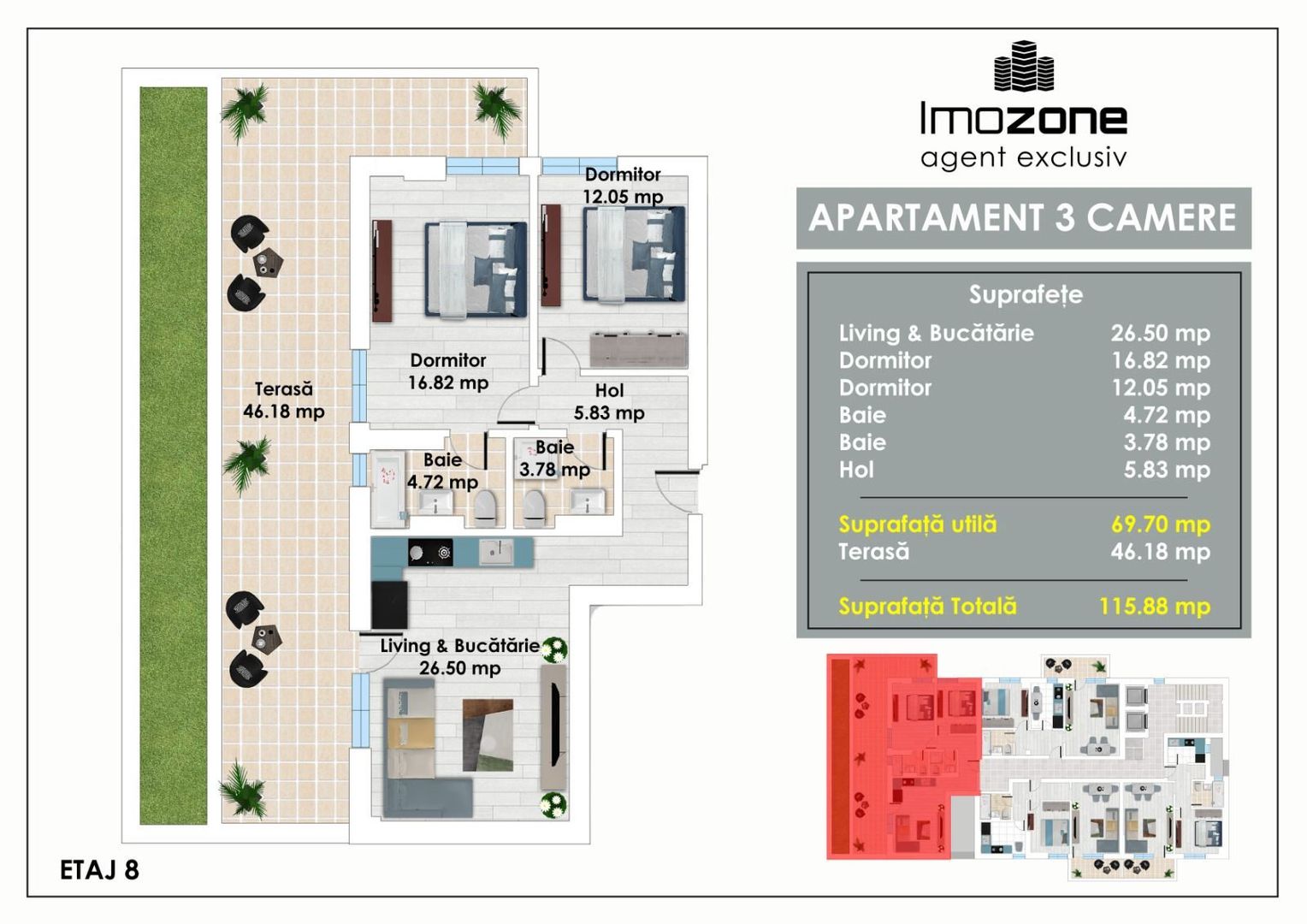Apartament Superb cu 3 Camere si Terasa, 2 Bai, 2 Dormitoare, Langa Metrou Pacii - Poză 2