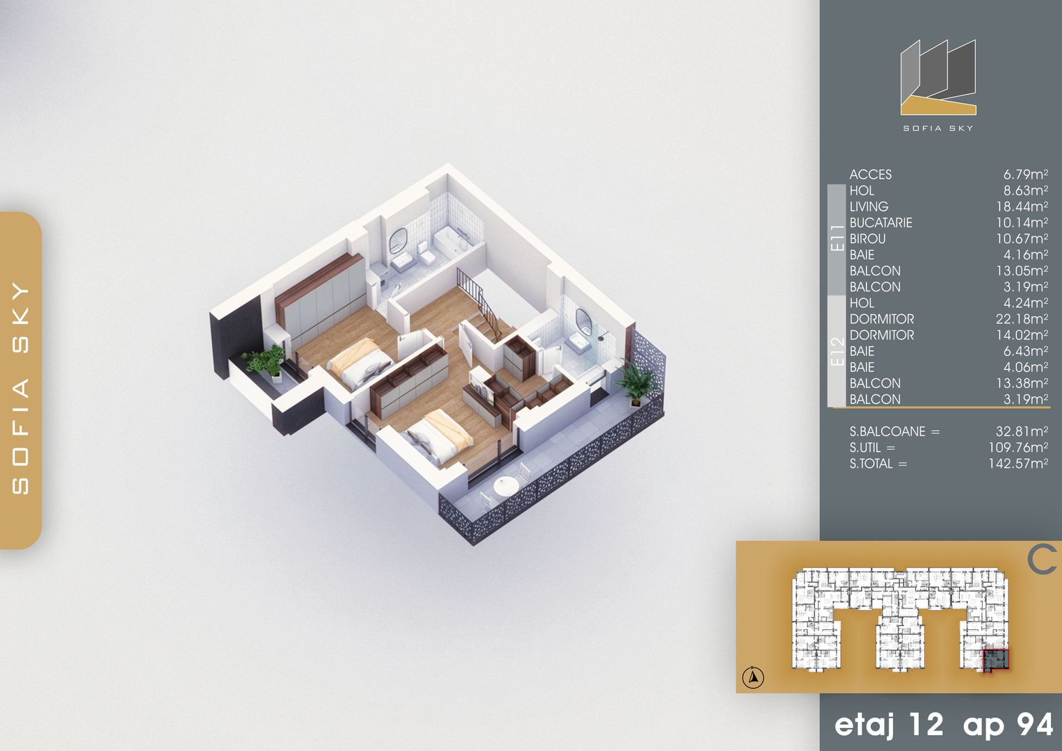 4 camere duplex - panoramic 700 metri Metrou Nicolae Teclu - Schiță 12