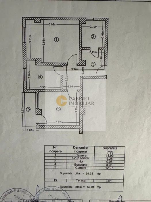 2 Camere - 58MP | Decomandat | 1/3 | Centrala | 2017 | M Pacii - 7 min - Schiță 7