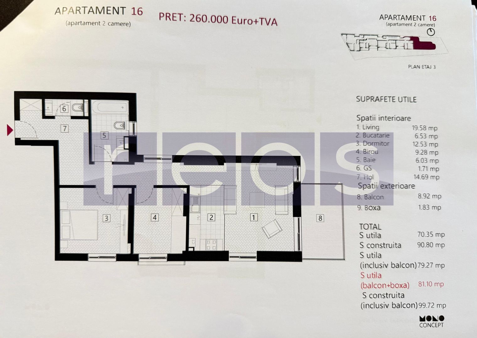 DE VANZARE | APARTAMENT 2 CAMERE + BIROU 9 MP  | ZONA EMINESCU - Poză 2