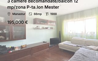 3 camere decomandate/balcon 12 mp/zona P-ta.Ion Mester - Poză 1