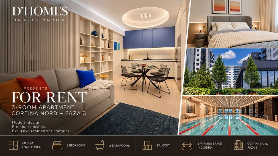 Chirie I Apartament 3 Camere | Cortina North I  Vedere Interioară - Poză 1