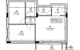 Apartament cu 3 camere/67mp/partial finisat/imobil calitativ/CF. - Poză 2