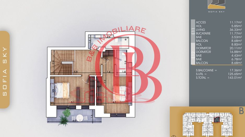 3 camere tip Duplex Living 36mp Mutare Rapida 7min metrou - Schiță 3