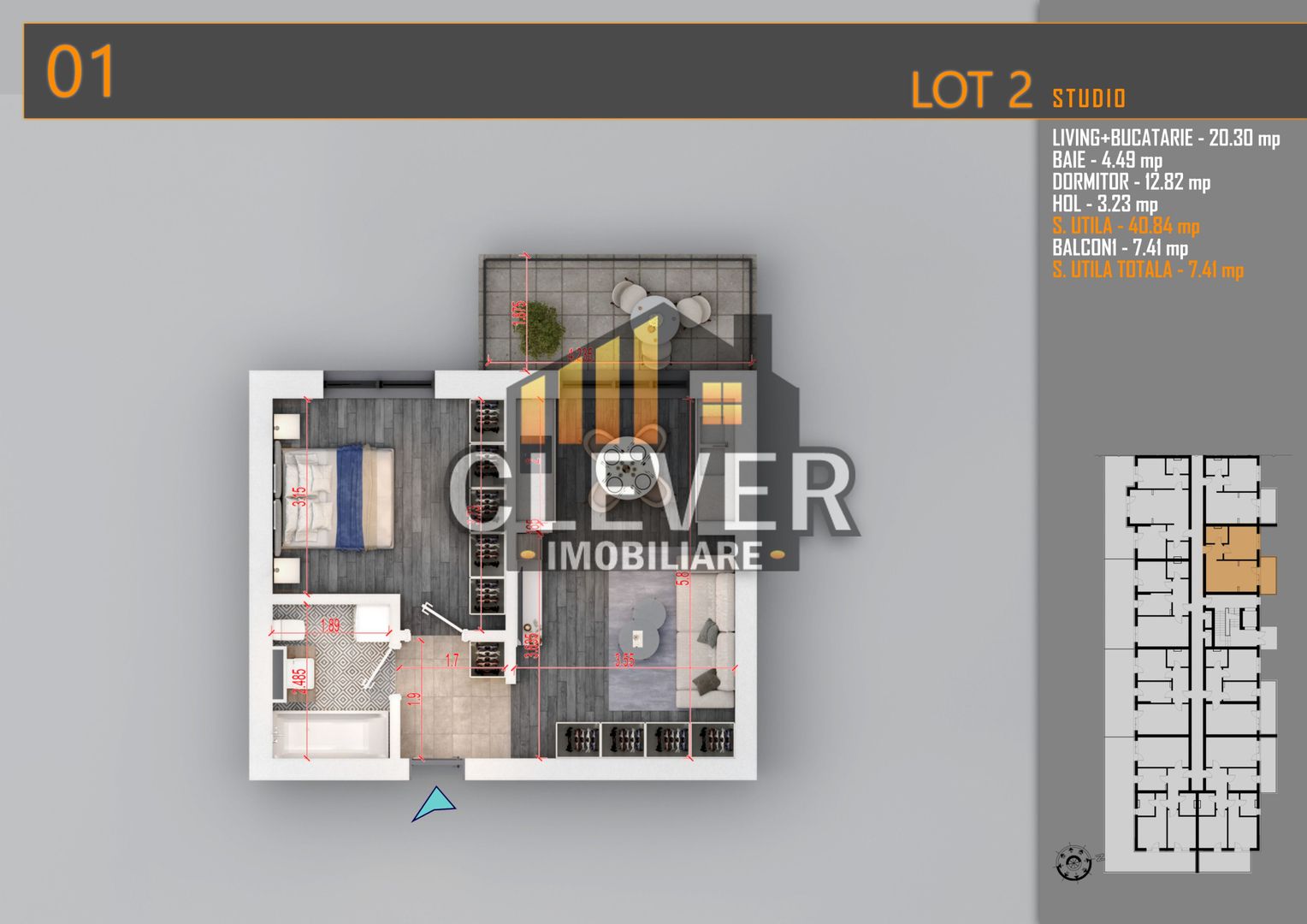 2 camare | 48,25 mp Total | Balcon 7,41 mp | Comision 0% 15 min metrou - Schiță 11