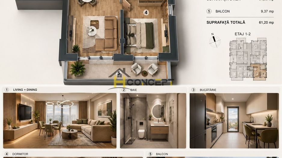 Apartament cu 2 camere, bucatarie inchisa,  Popesti Leordeni, parcare - Poză 2