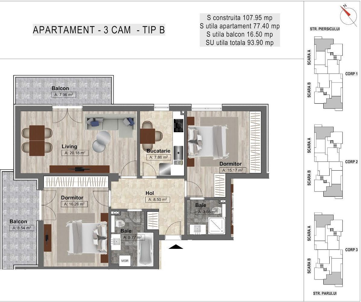 Apartament 3 camere Dobroesti / SU 93,90 mp / bloc nou / comision 0 - Poză 19