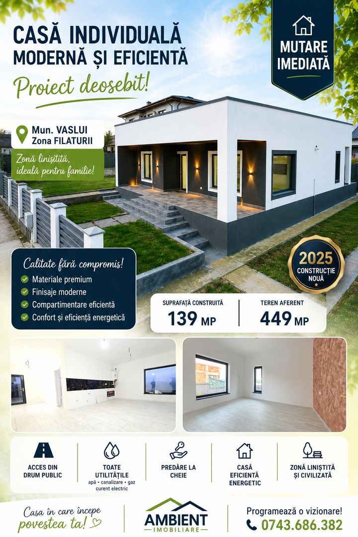 CASĂ individuală, cu teren 450 mp, LA CHEIE, VASLUI-zona FILATURII; - Poză 1