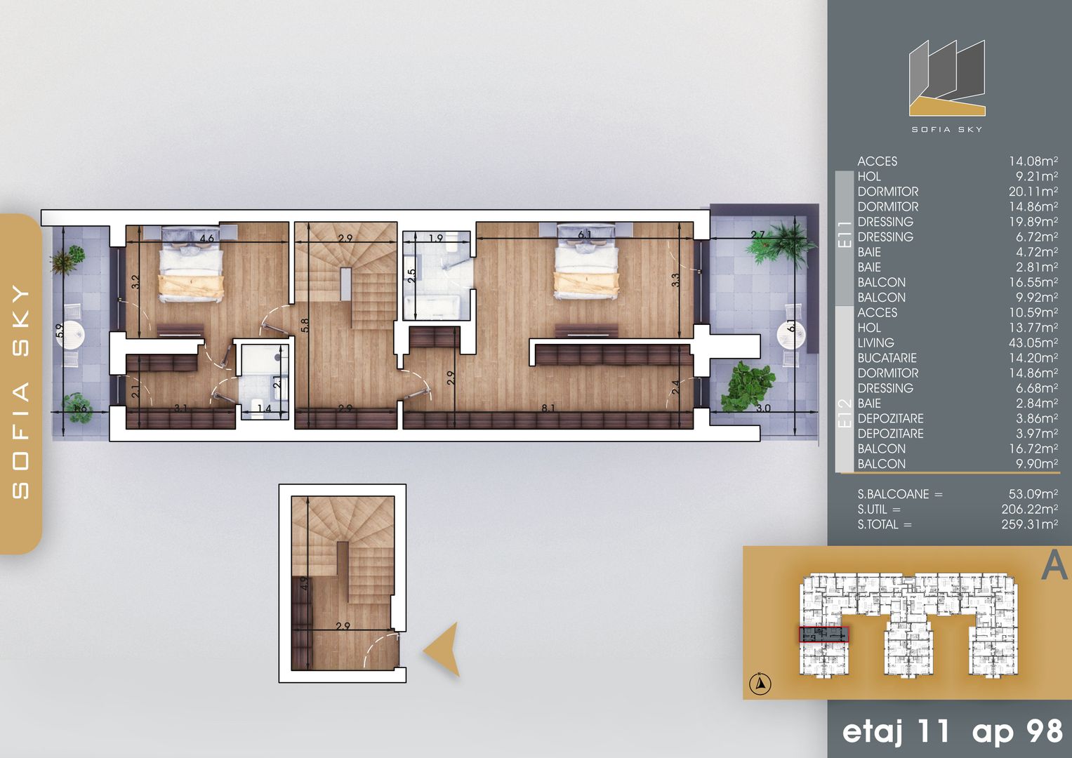 4 camere  duplex -  Titan Pallady  7 min Metrou N Teclu - Schiță 16