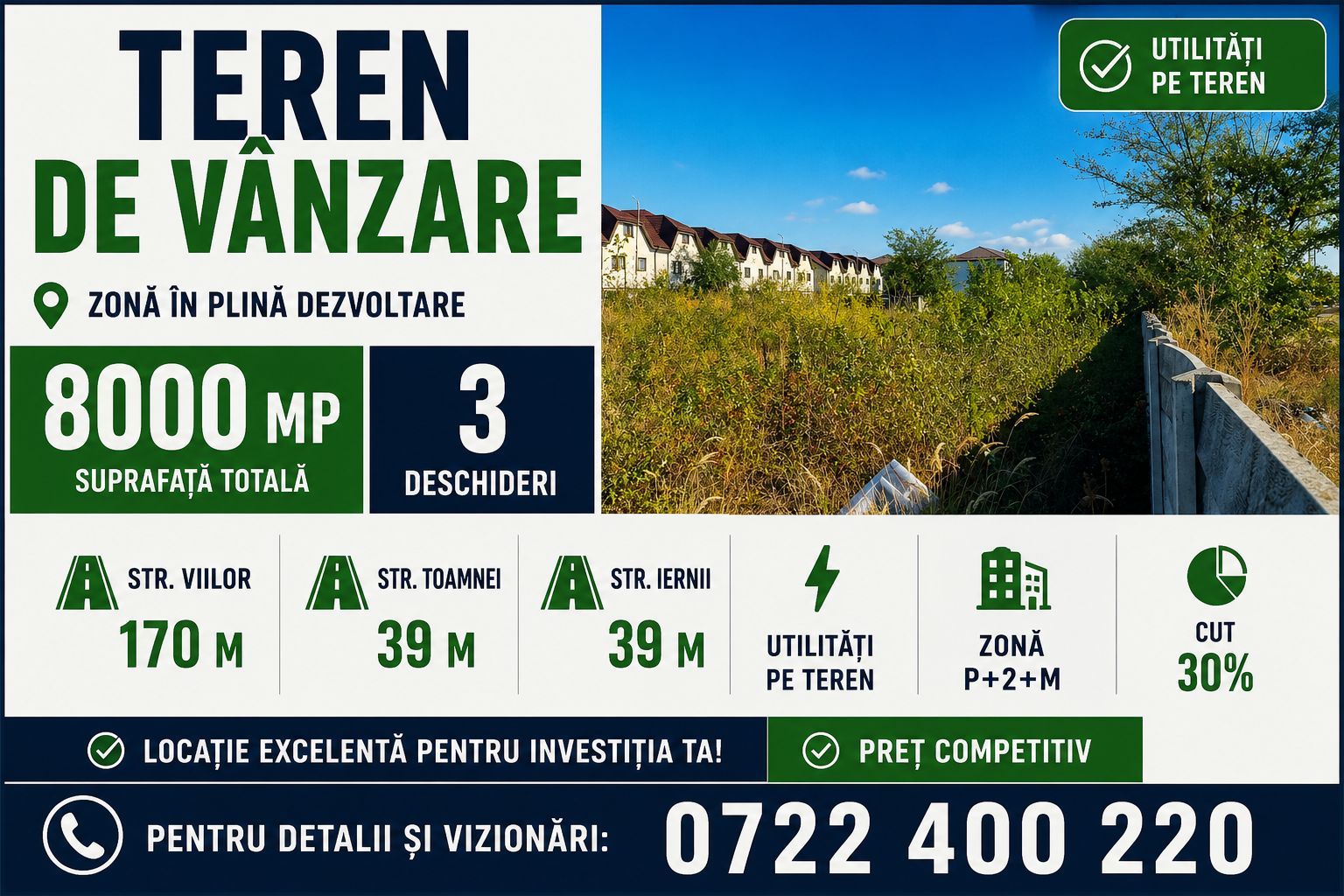 Teren premium pentru dezvoltatori – 3 deschideri, utilități pe teren - Poză 1