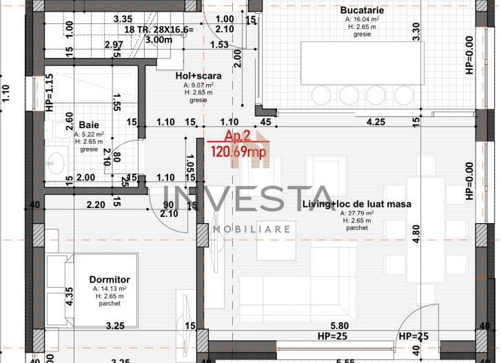 Ap 4 camere  in imobil tip vila, 121.74 mp utili + terasa 28 mp! - Schiță 2