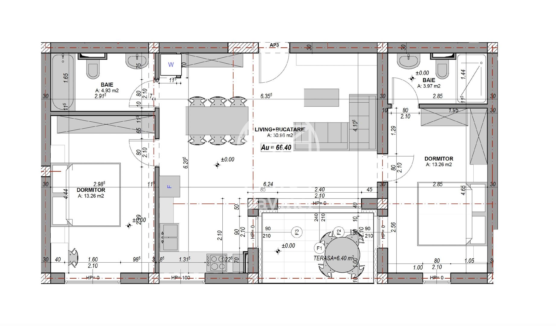 Apartament 3 camere -  66.4 mp, aer conditionat (LOG-GAL-ap.8) - Poză 2