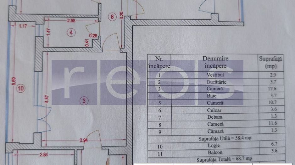DE VANZARE AP 3 CAMERE 69 MP LUJERULUI | SEMIDECOMANDAT | METROU - Schiță 5