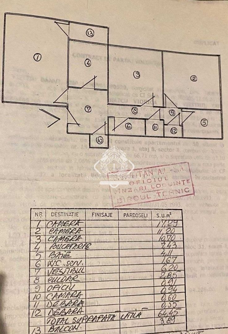 Apartament 3 camere decomandat centrala proprie in zona Fizicienilor - Schiță 8