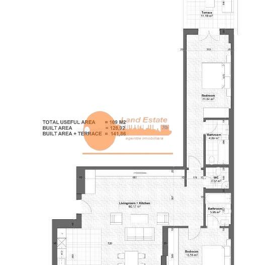 3 camere HErastrau-Terasa 11 m2 + Loc de parcare subteran - Poză 11