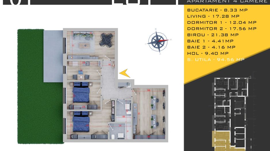 4 camere cu Gradina si Parcare Gratis Titan Pallady - Schiță 11