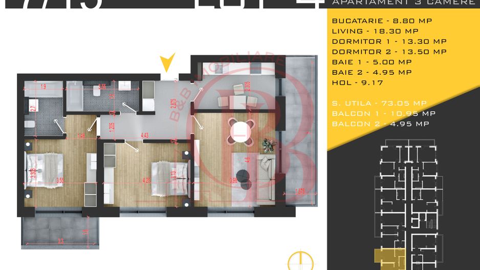 3 camere decomandat Titan Pallady  Metrou Nicolae Teclu - Schiță 13
