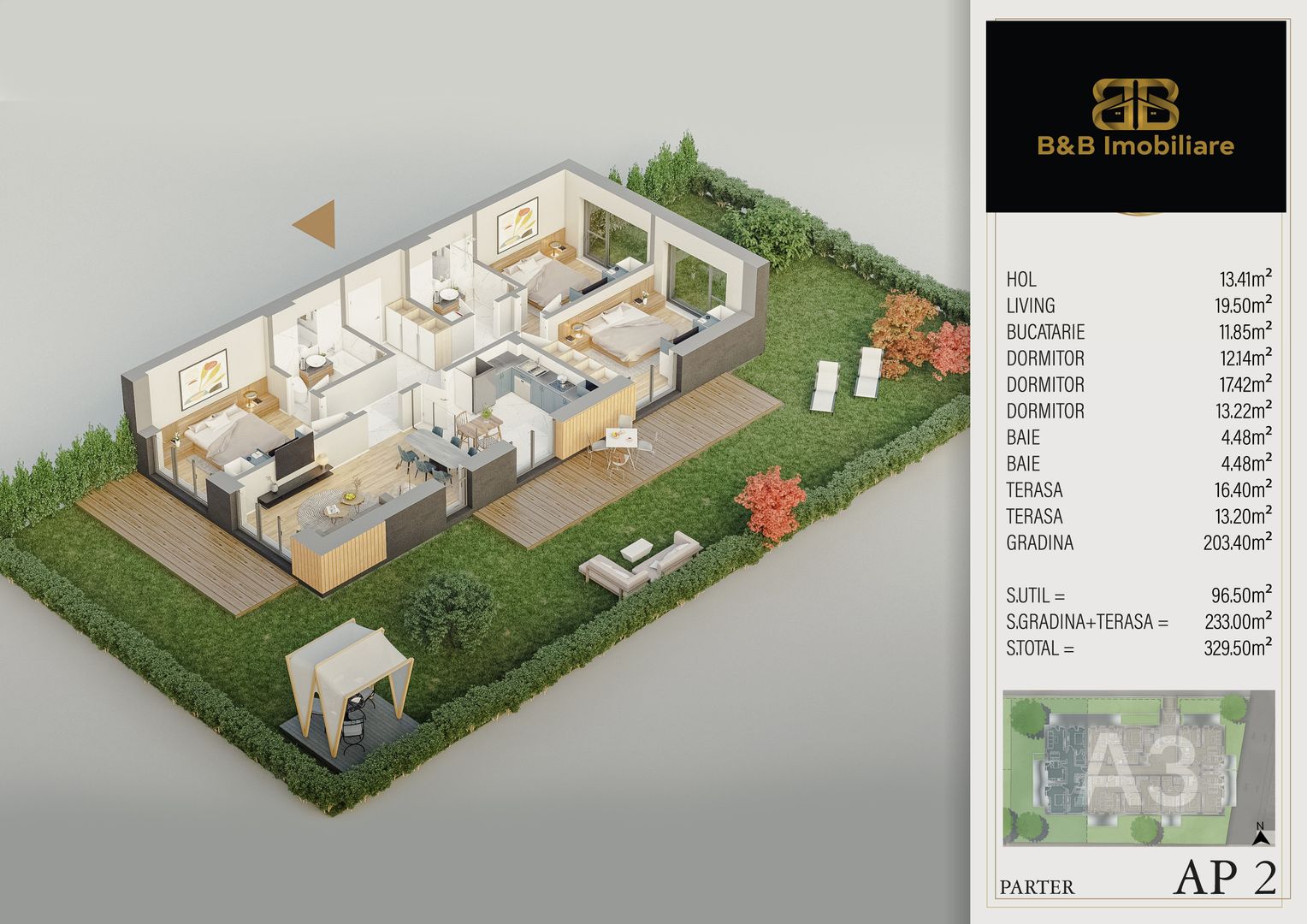 4 camere cu gradina PREMIUM-Pallady -direct dezvoltator - Schiță 1