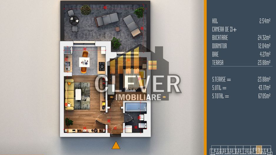 2 camere cu terasă 24 mp | Open space | Pallady - Poză 2