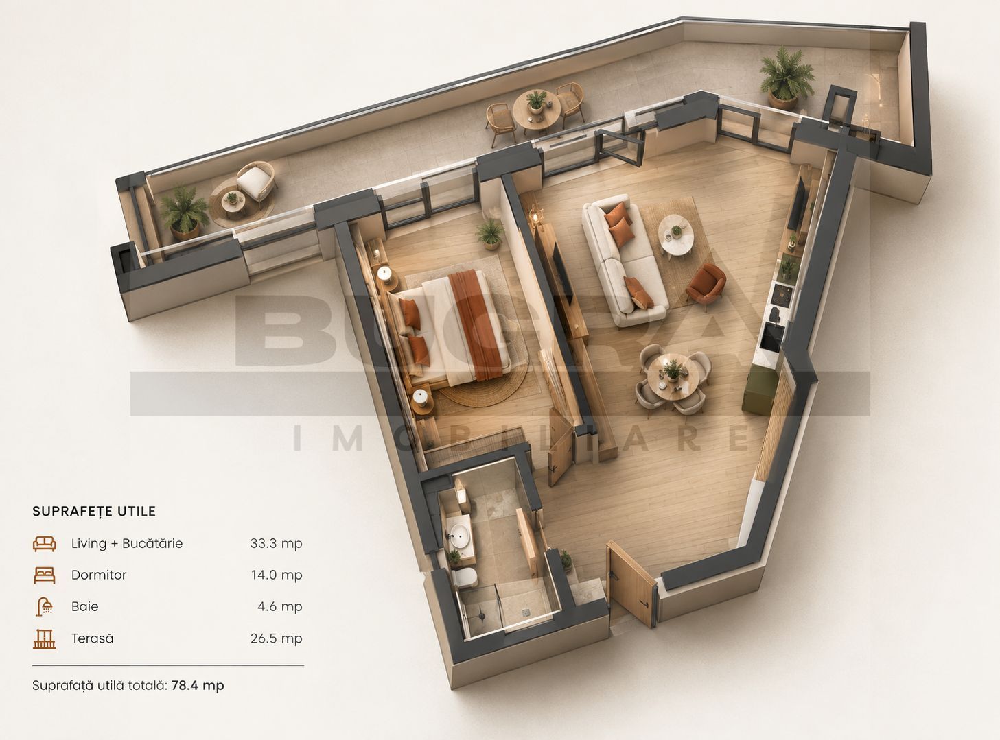 Apartament 2 camere, bloc nou, 52mp, terasa de 27mp, zona Golden Tulip - Poză 1