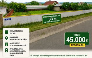 TEREN INTRAVILAN 767 mp, deschidere 33 m, SATU NOU, la 5 km de VASLUI;