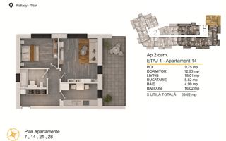 Apartament 2 camere modern Titan-Pallady Parcare Gratuita - Schiță 2