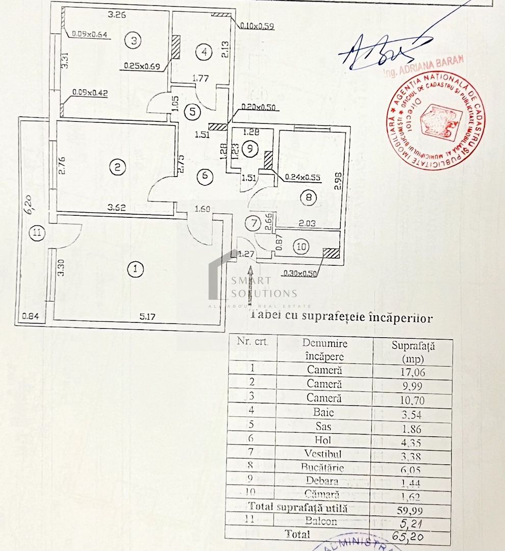 3 camere decomandate | 65 mp | Huedin – Brâncoveanu | Etaj 5 | 1977 - Schiță 11