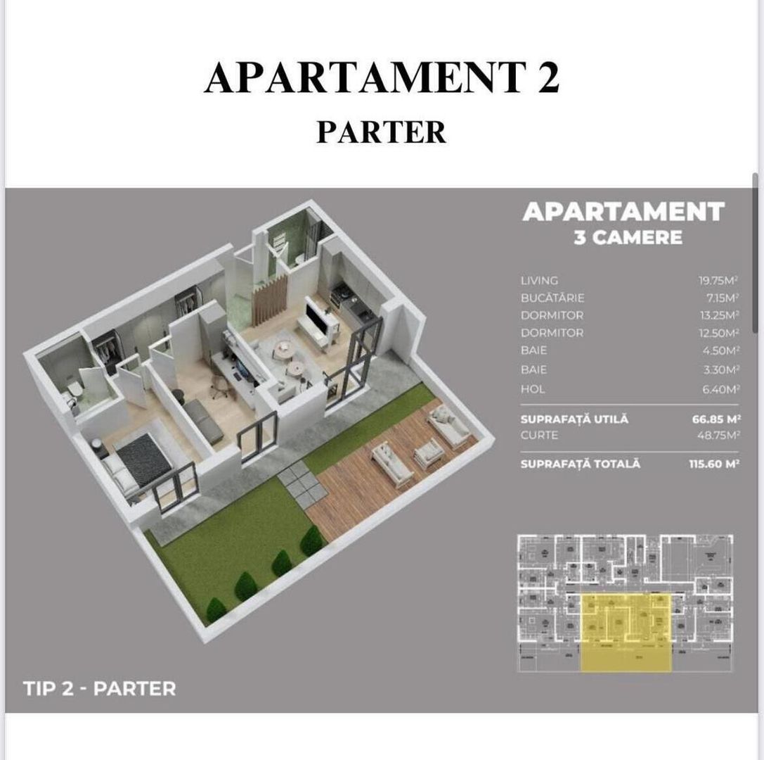 !!!!Apartament 3 camere parter si curte!!!!! - Poză 1