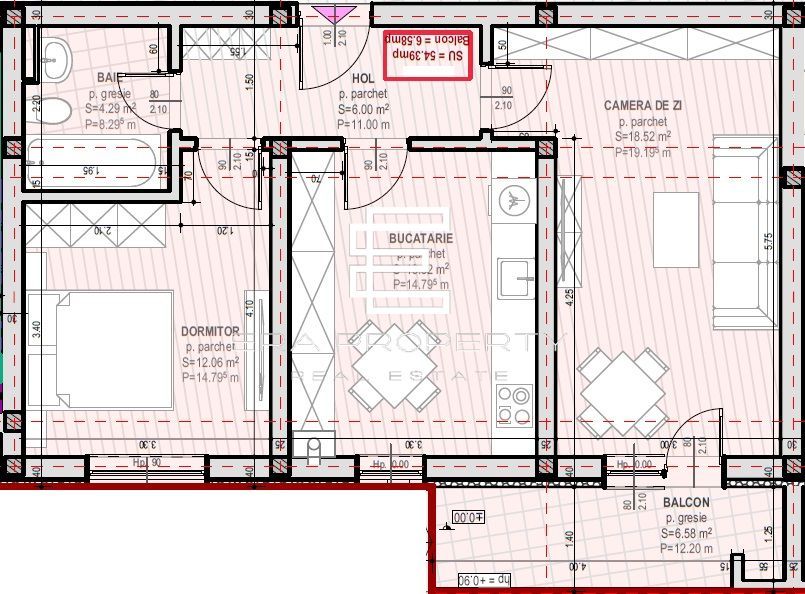Apartament 2 camere 54.39 mp utili  | Șelimbăr – Zona Unirii - Schiță 7