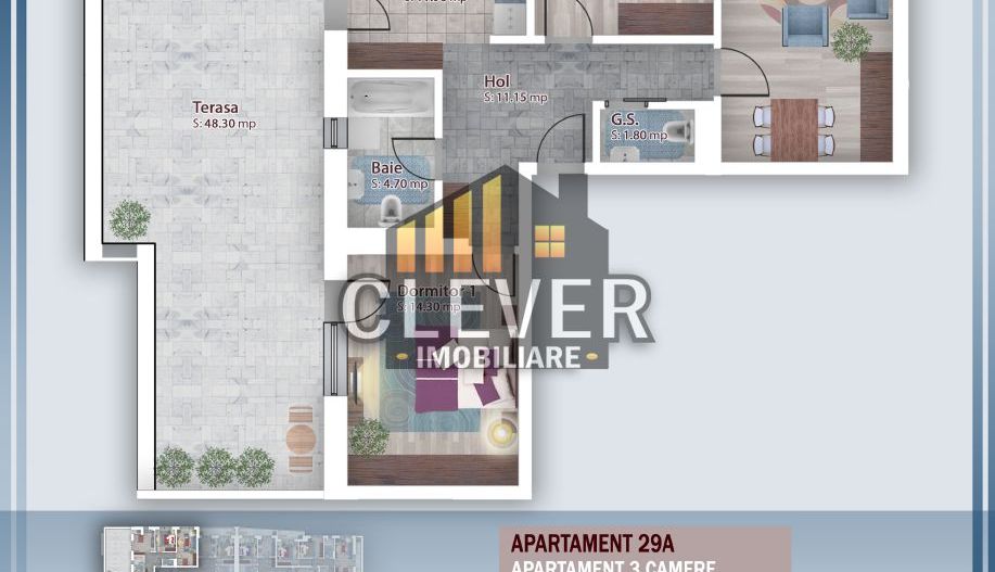 Apartament 3 camere cu terasă de 48 mp - Theodor Pallady - Schiță 13