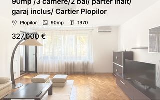 90mp /3 camere/2 bai/ parter inalt/ garaj inclus/ Cartier Plopilor - Poză 1