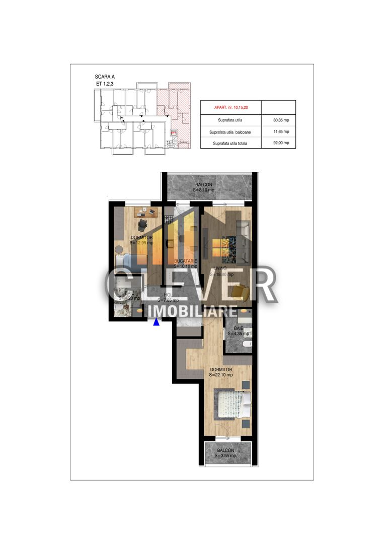 Apartament 3 camere Pallady, Metrou Teclu, , Comision 0 - Schiță 6