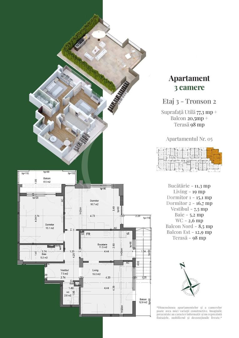 Apartament 3 camere | Rooftop Privat | Pallady Metrou Teclu - Schiță 3