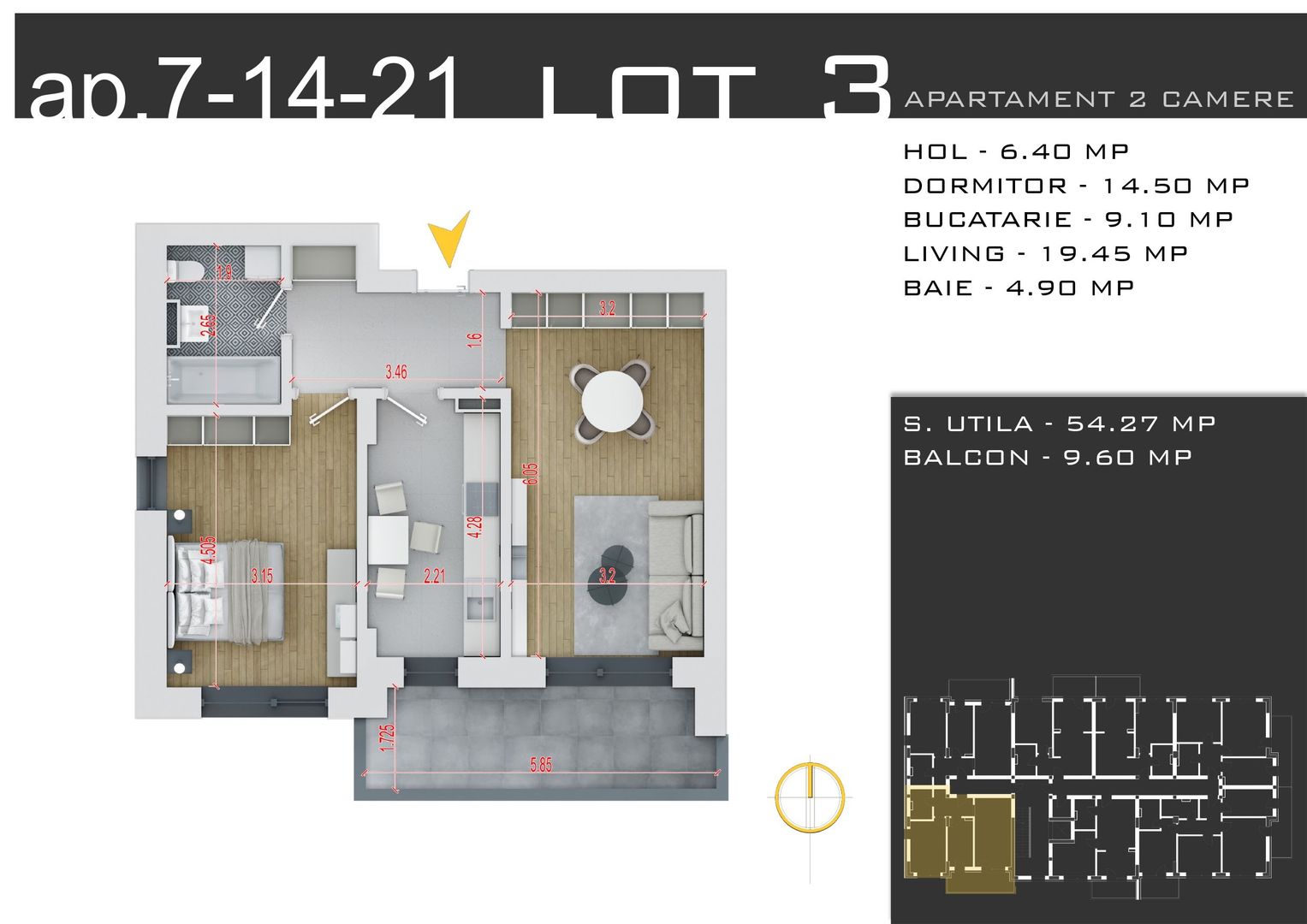 2 camere decomandat -parcare inclusa -Pallady - Schiță 13