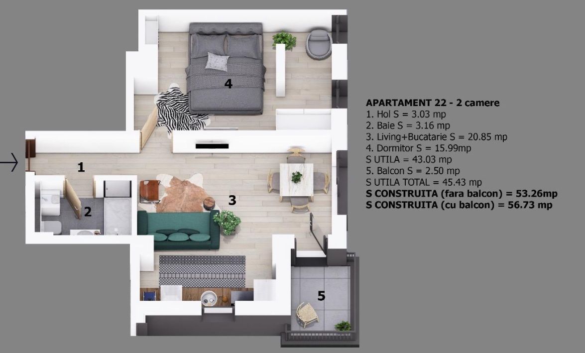 Apartament 2 camere Otopeni | bloc cu lift | 10 minute pe jos de centru - Schiță 9