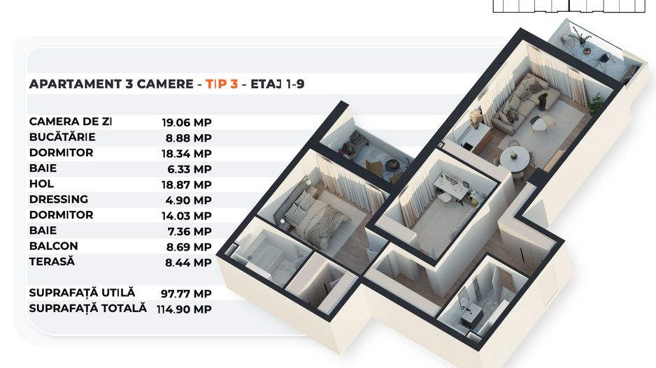 ALEXANDRIEI 152 | 3 CAMERE | 98 MP UTILI | BALCON SI TERASA - Schiță 24
