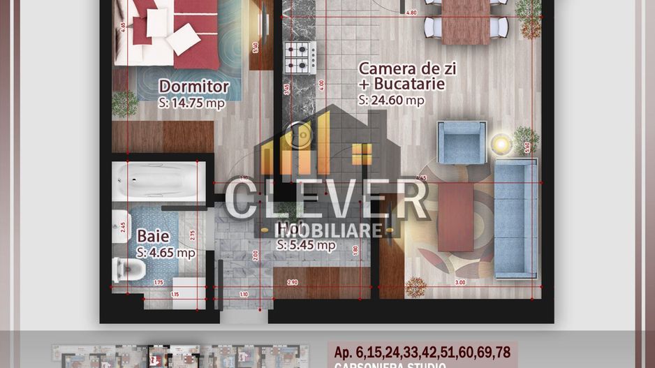 Ap 2 camere | Etaj 8 | Comision 0 |  12 min Metrou Teclu - Schiță 16