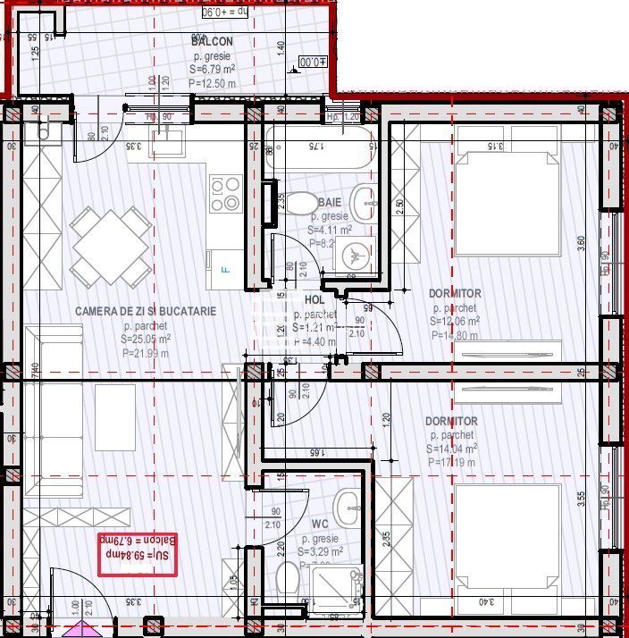 Apartament 3 camere 59.84 mp utili  | Șelimbăr – Zona Unirii - Schiță 7