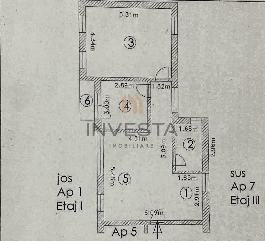 Apartament de 3 camere, bun pentru investitie ! - Schiță 7