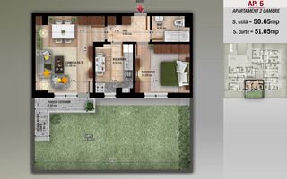 Ap 2 Camere Decomandata,Curte 51 mp,Nicolae Grigorescu-Metrou - Schiță 1