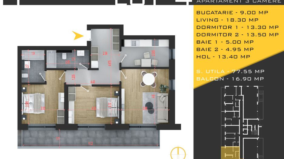 3 camere decomandat Titan Pallady  Metrou Nicolae Teclu - Schiță 12
