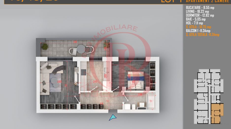Apartament decomandat 2 camere -Titan Pallady Metrou Teclu - Schiță 1