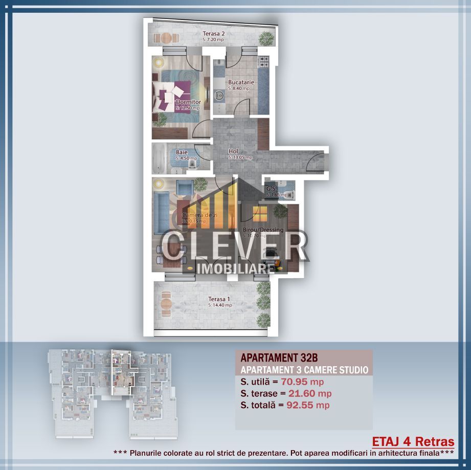 Apartament 3 camere, 92 mp, două terase - zona Pallady - Schiță 13