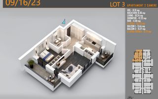 Apartament decomandat 2 camere Titan-Pallady-Metrou Teclu - Schiță 2