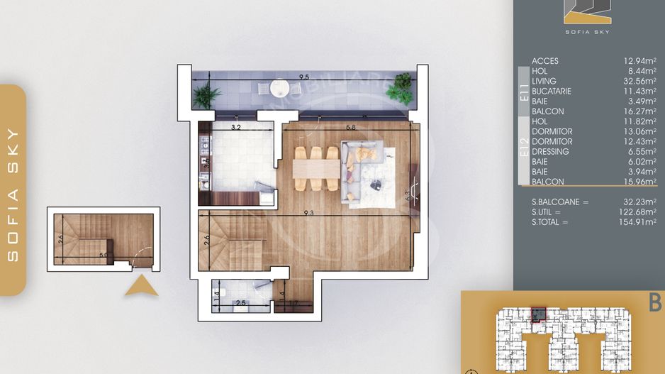 Theodor Pallady Duplex 3 camere la 7min metrou Nicolae Teclu - Schiță 1